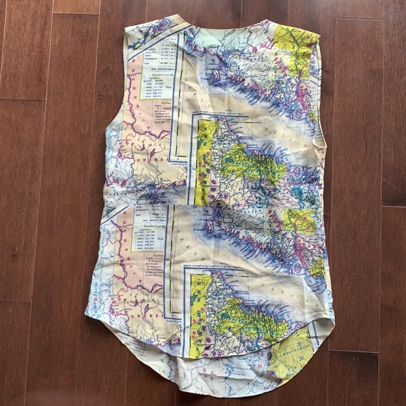 RARE Carven Map Wanderer Travel Print Silk Top - Picture 5 of 8